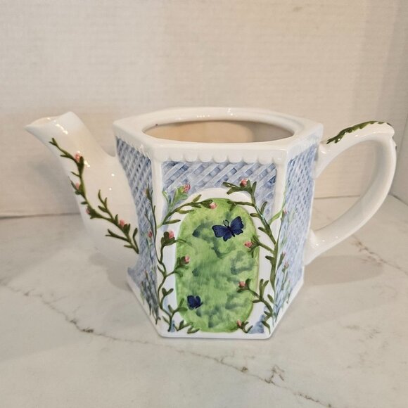 Winterthur By Enesco Gazebo Trellis Floral Butterfly Ceramic Teapot with Lid 8" - Picture 6 of 11